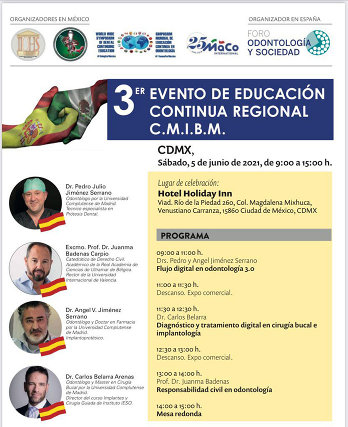 Programa del Tercer evento de educación continua regional CMIMB, organizado en España por Foro Odontología y Sociedad.